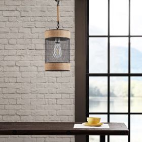 Orion Natural Rope and Metal Mesh Cylinder Pendant