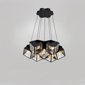 Home Bedroom Model Room Lamp Nordic Star Dining Room Chandelier (Option: Black-7heads-Tricolor light)