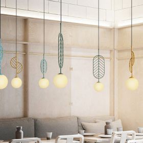 Simple Bar Restaurant Study Cafe Macaron Leaf Chandelier (Option: Round black-Belt bulb)