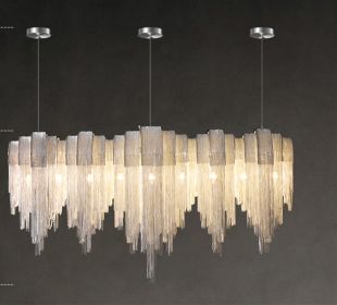 Nordic Luxury Villa Design Tassel Aluminum Chain Living Room Chandelier (Option: Silver-Warm light-132CM)